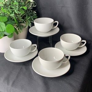 Set of 4 Vintage Whitepot by Royal Copenhagen white coffee / tea cups & saucers